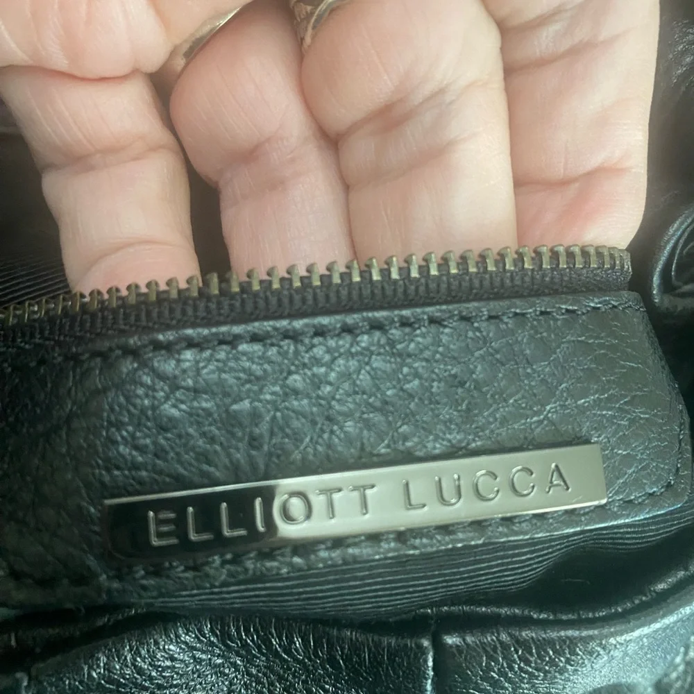 Elliott Lucca Black Leather Hobo Bucket Bag